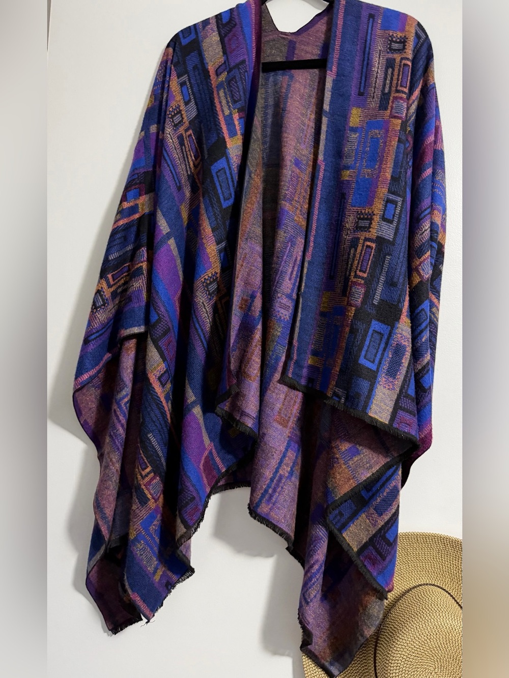 Rapti Cashmere Reversible Printed Shawl Cape, geometric pattern nwot